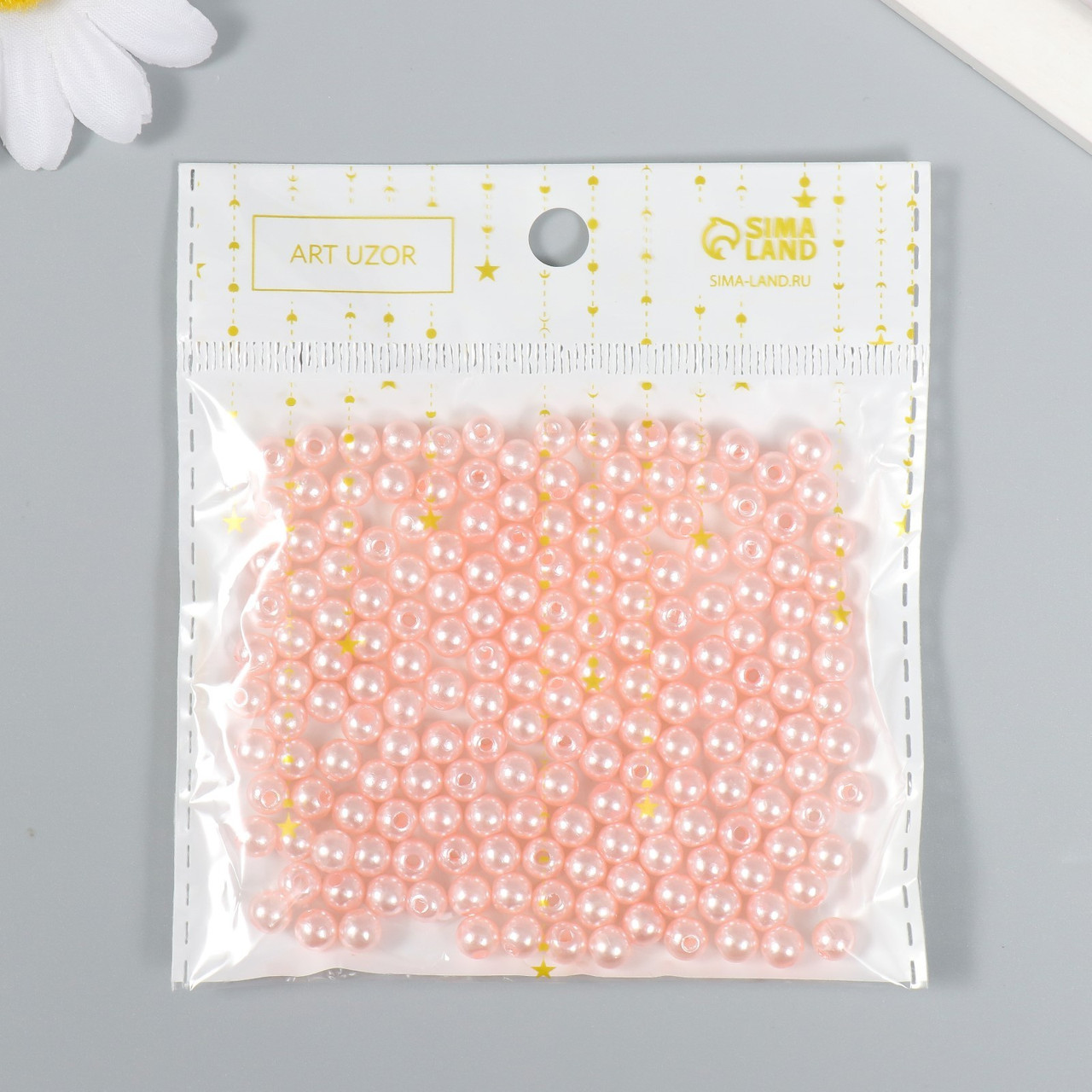 Бусины для творчества пластик 6 мм "Бледно-розовый" набор 200 шт - фото 1 - id-p111989618