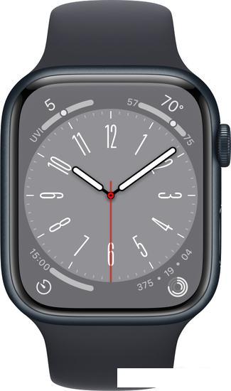 Умные часы Apple Watch Series 8 45 мм (алюминиевый корпус, полуночный/полуночный, спортивный силиконовый - фото 3 - id-p223034088