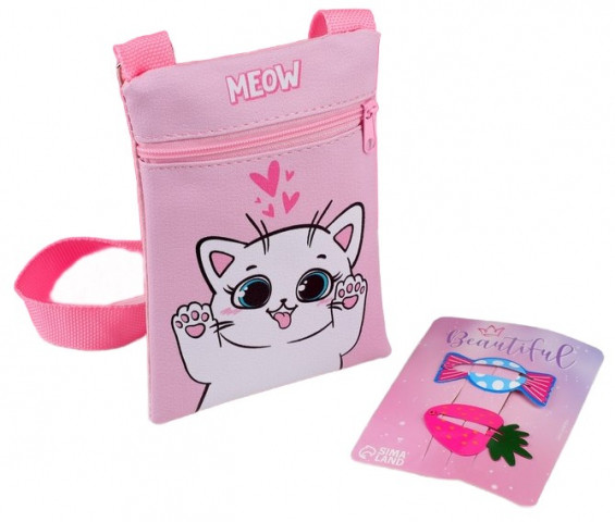 Набор для девочки: сумка и заколки для волос «Белый котик», цвет розовый - фото 5 - id-p222054689