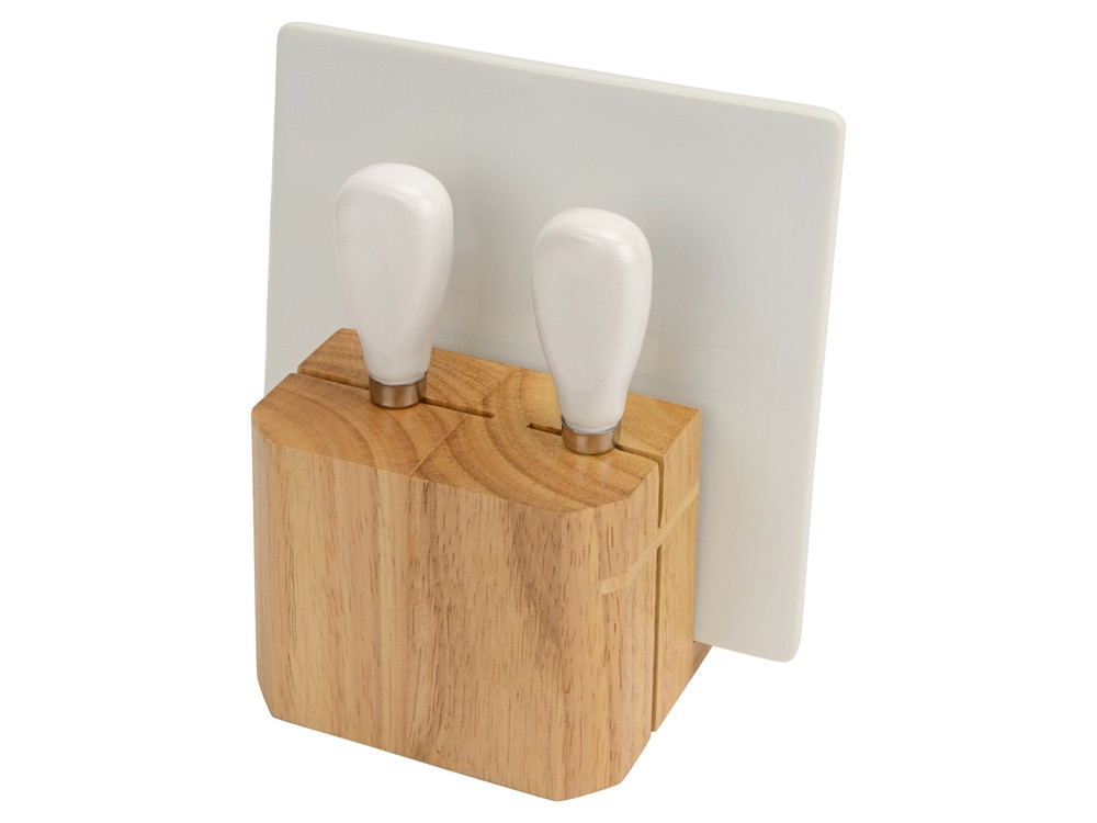 Набор для сыра Cheese Break: 2 ножа керамических на деревянной подставке, керамическая доска - фото 2 - id-p223420077