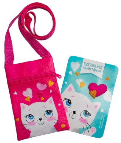 Набор детский подарочный «Кошечка» (сумка и брошь) цвет малиновый - фото 4 - id-p203781596