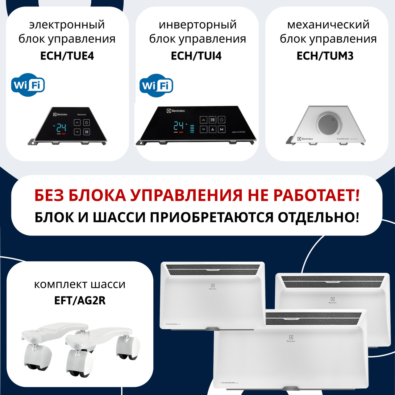 Модуль отопительный электрического конвектора Electrolux ECH/AG2-1000 T \ 1 кВт \ 15 м² \ Wi-Fi - доп. опция - фото 2 - id-p223442277