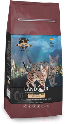 Сухой корм для кошек Landor С избыточным весом и стерилизованных утка с рисом / 7843125 - фото 1 - id-p223445603