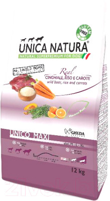 Сухой корм для собак Unica Natura Maxi кабан, рис, морковь - фото 1 - id-p223459805