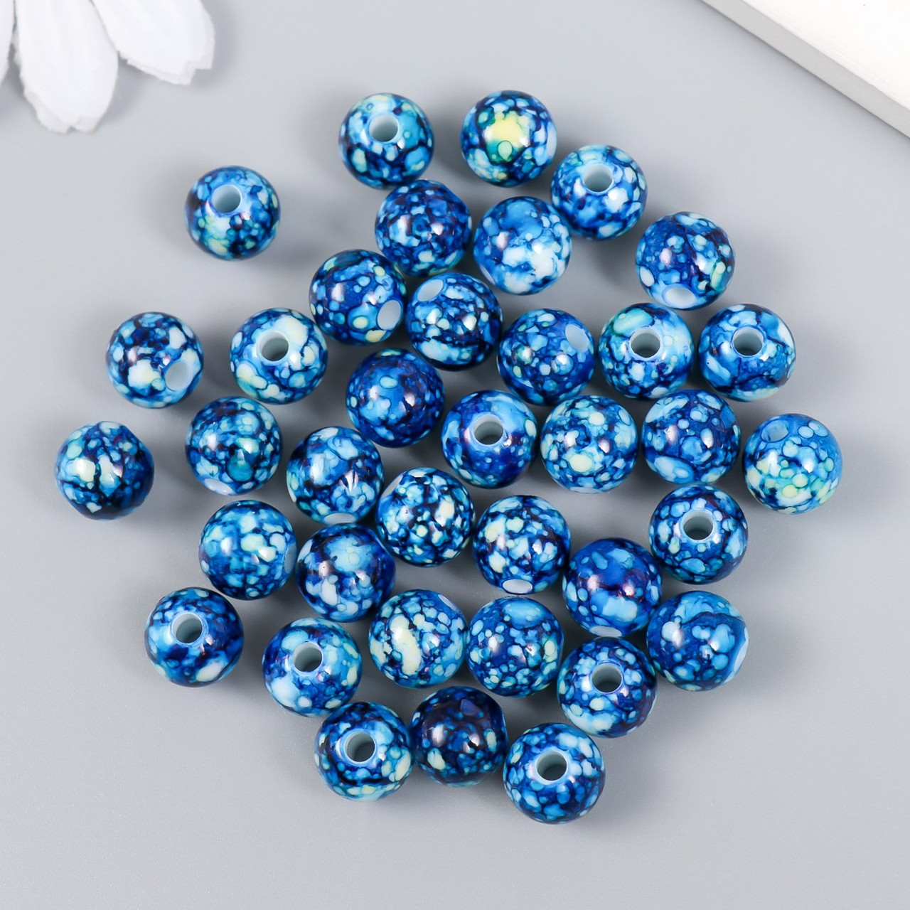 Бусины для творчества пластик "Шарики шамот синий" набор 20 гр 10 мм - фото 1 - id-p223473594