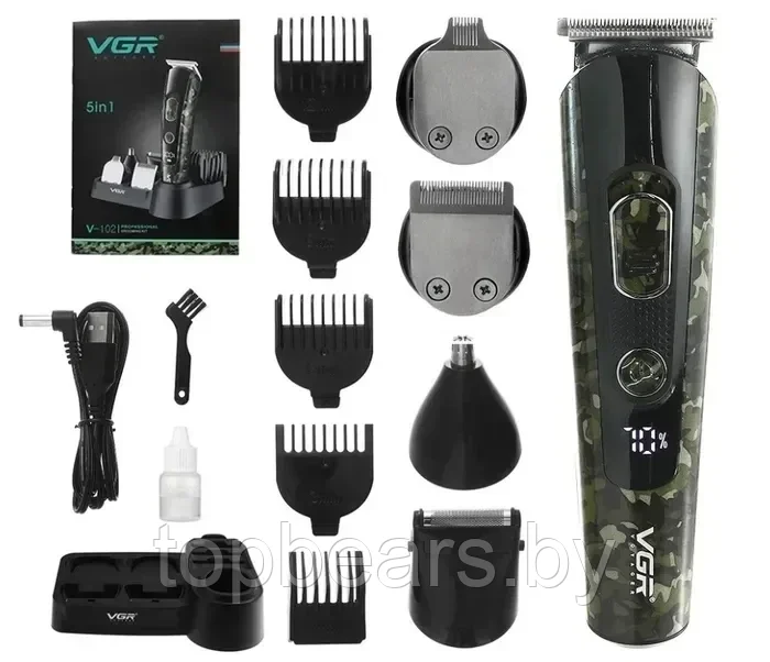 Электрическая машинка триммер 5 в 1 для стрижки волос, бритья бороды VGR V-102, мужская электро бритва - фото 1 - id-p223476943