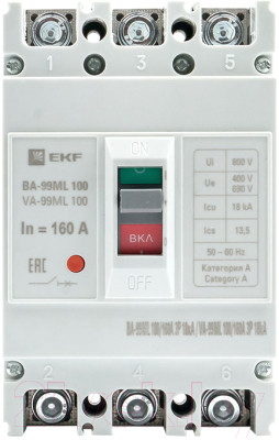 Выключатель автоматический EKF Basic ВА-99МL 100/160А 3P 18кА / mccb99-100-160mi - фото 2 - id-p223475935