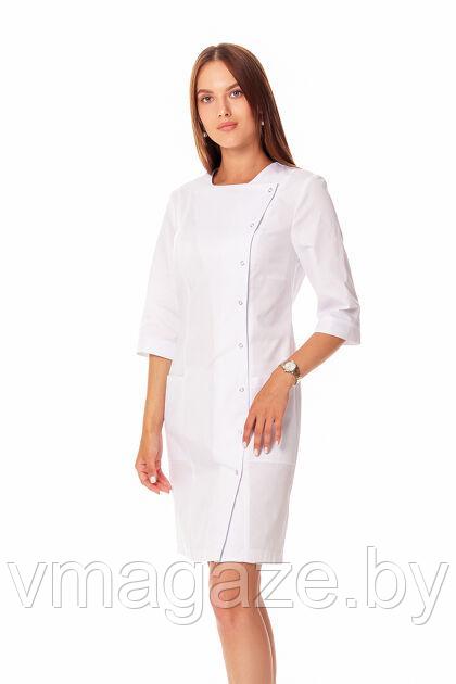 Медицинский халат,женский(цвет белый с застежкой на кнопках) - фото 3 - id-p223480034