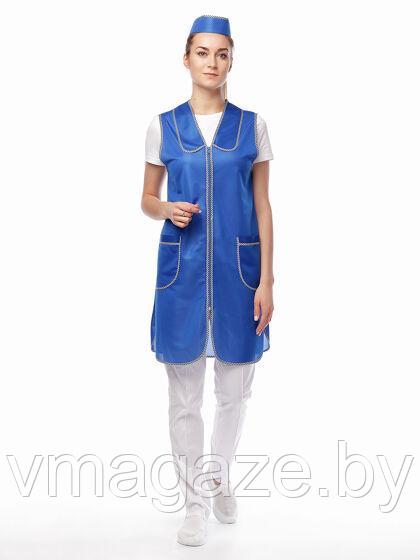 Халат для персонала, женский (с отделкой, цвет синий) - фото 3 - id-p176745096
