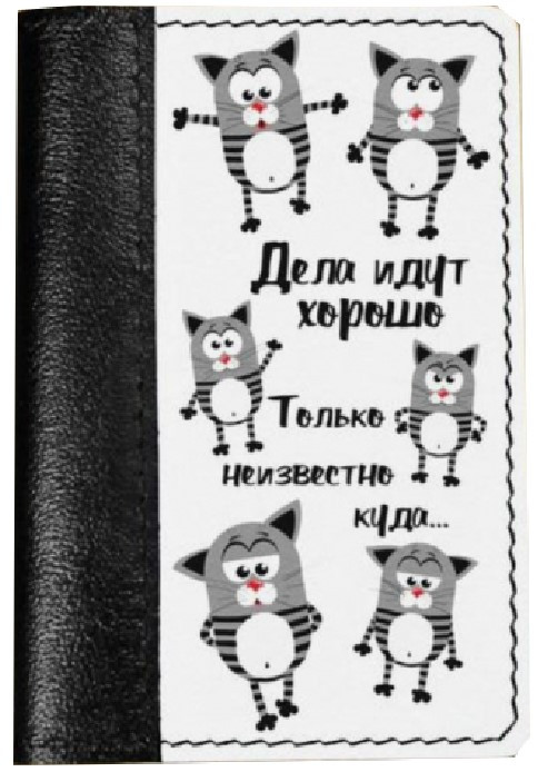 Обложка на паспорт из натуральной кожи комбинированная 13,5*9,5*0,4 см, «Кот дела идут хорошо», черно-белая - фото 3 - id-p203781101