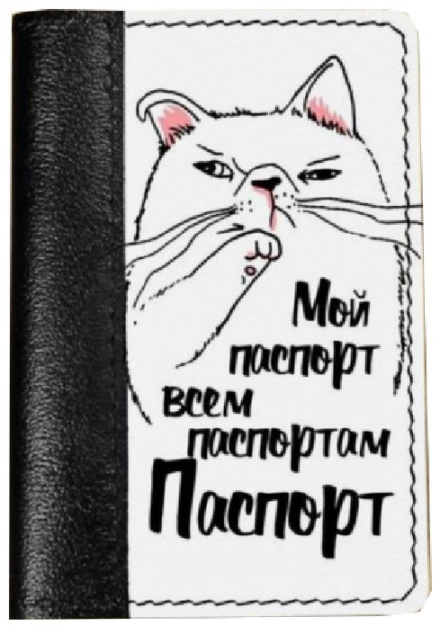 Обложка на паспорт из натуральной кожи комбинированная 13,5*9,5*0,4 см, «Кот мой паспорт», черно-белая - фото 3 - id-p203781102