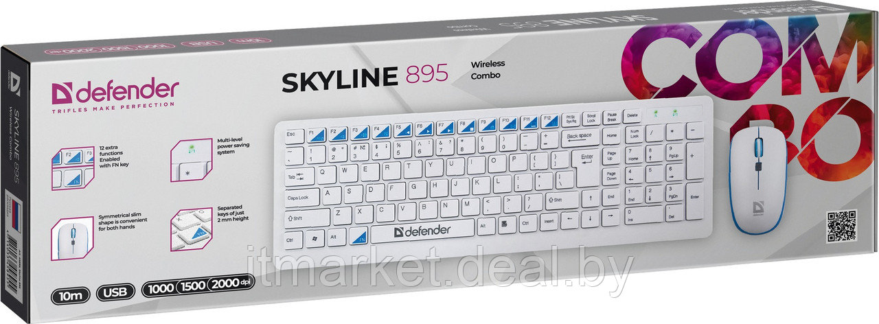 Клавиатура+мышь Defender Skyline 895 White (45895) - фото 5 - id-p223480334