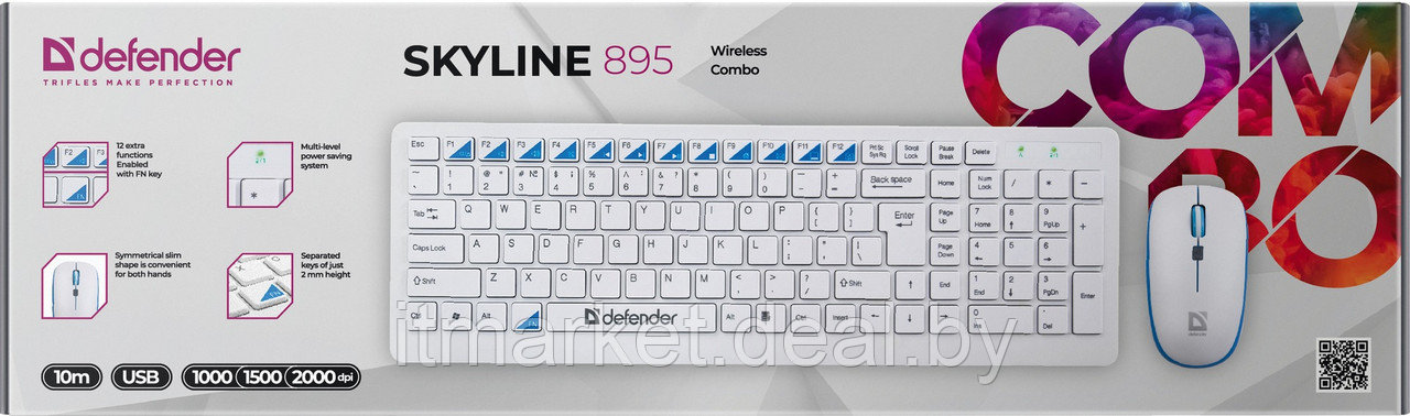 Клавиатура+мышь Defender Skyline 895 White (45895) - фото 6 - id-p223480334