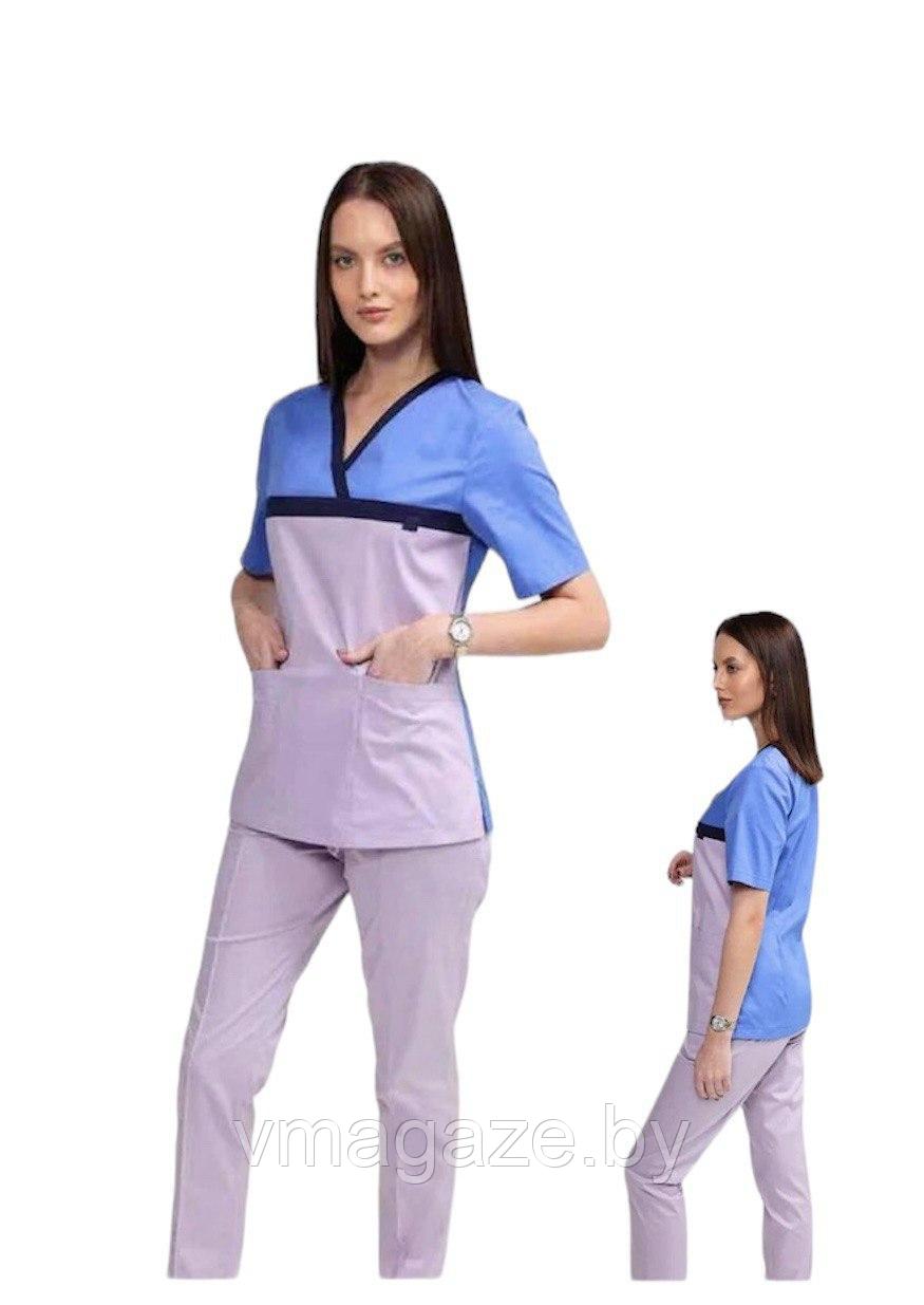 Медицинская женская блуза стрейч (цвет лилово-синий) - фото 1 - id-p176438295