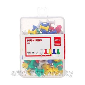 Кнопки канцелярские цветные DELI Е0031 (100 штук, в пластиковам боксе)