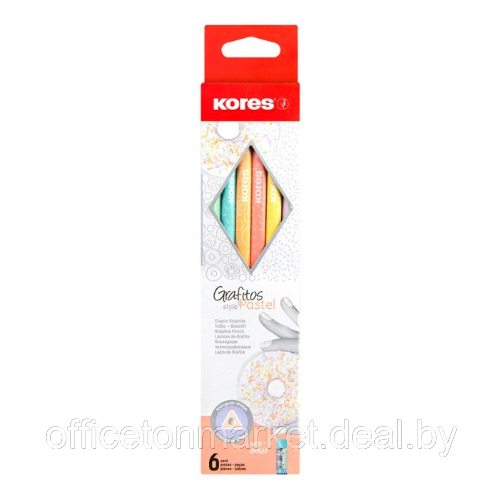 Карандаш простой Kores "Grafitos Style Pastel", HB, с ластиком, ассорти - фото 2 - id-p215339871