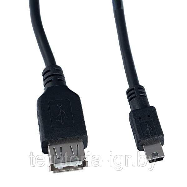 Мультимедийный кабель U4203 USB2.0 A розетка - Mini USB 5P вилка 1м. черный Perfeo - фото 1 - id-p223495817