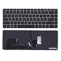 Клавиатура для ноутбука HP EliteBook 745 G3, 745 G4, 840 G3, 840 G4, черная, рамка серебряная, с джойстиком и