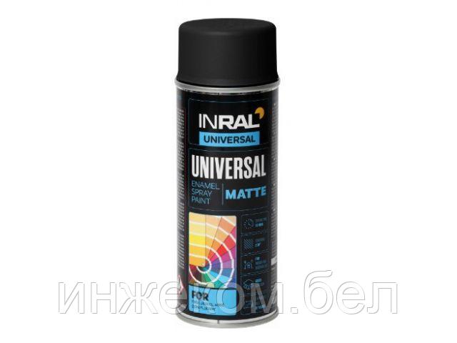 Краска-эмаль аэроз. универсальная черный матовый INRAL 400мл (9011) (Цвет черный мат.)
