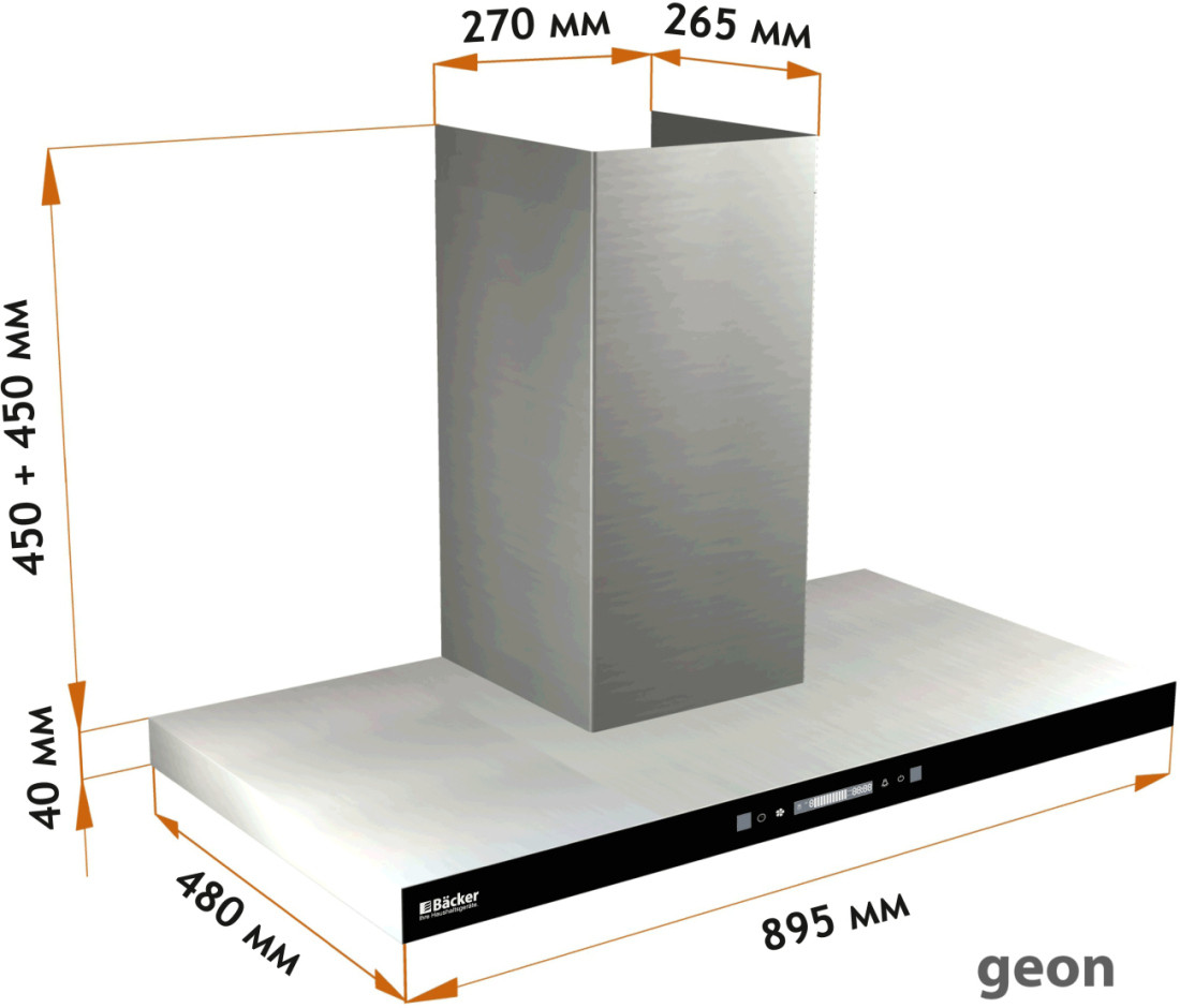 Кухонная вытяжка Backer CH90E-TGL200 SSBK Glass - фото 2 - id-p223502368