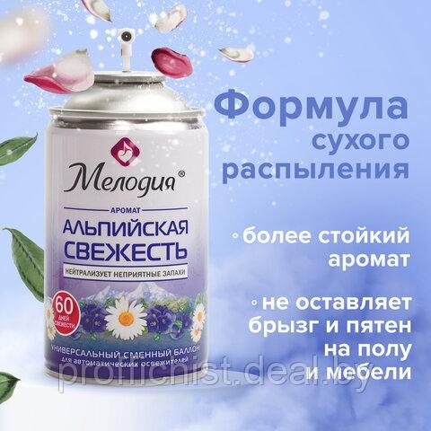 Сменный баллон 250 мл МЕЛОДИЯ "Альпийская свежесть" для автоматических освежителей, универсальный ЦЕНА БЕЗ НДС - фото 1 - id-p223504599