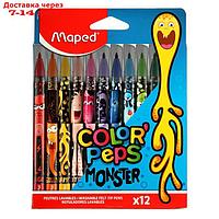 Фломастеры 12цв Maped COLOR'PEPS MONSTER смываемые,с заблокир.пишущ.узлом,карт.футляр