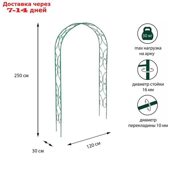 Арка садовая, разборная, 250 × 120 × 30 см, металл, зелёная, "Узор-2"
