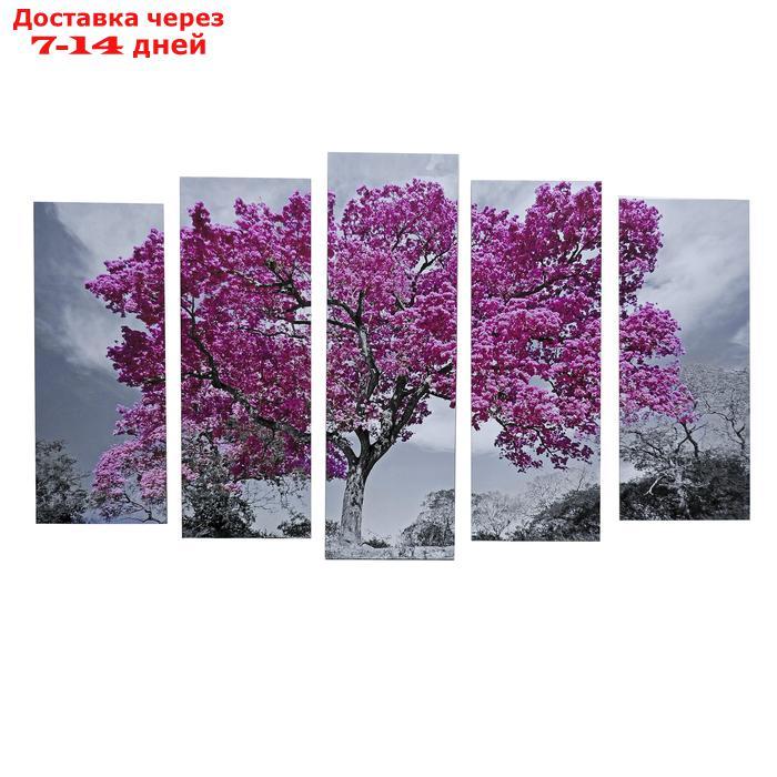 Картина модульная на подрамнике "Дерево в цвету" 125х80 см (2-25х63, 2-25х70, 1-25х80) - фото 1 - id-p223483241
