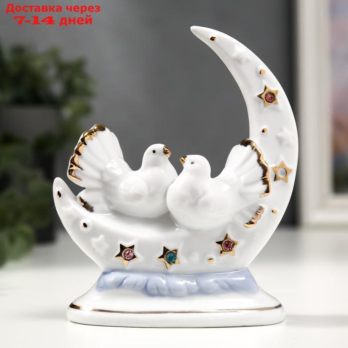 Сувенир керамика "Белые голуби с месяцем" с золотом, стразы 12 см - фото 1 - id-p223483315