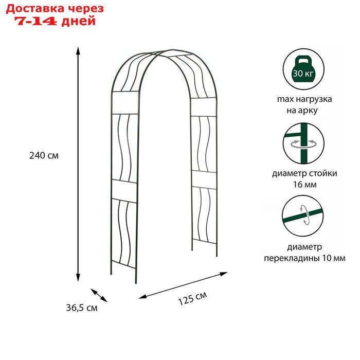 Арка садовая, разборная, 240 × 125 × 36,5 см, металл, зелёная, "Волна" - фото 1 - id-p223485455