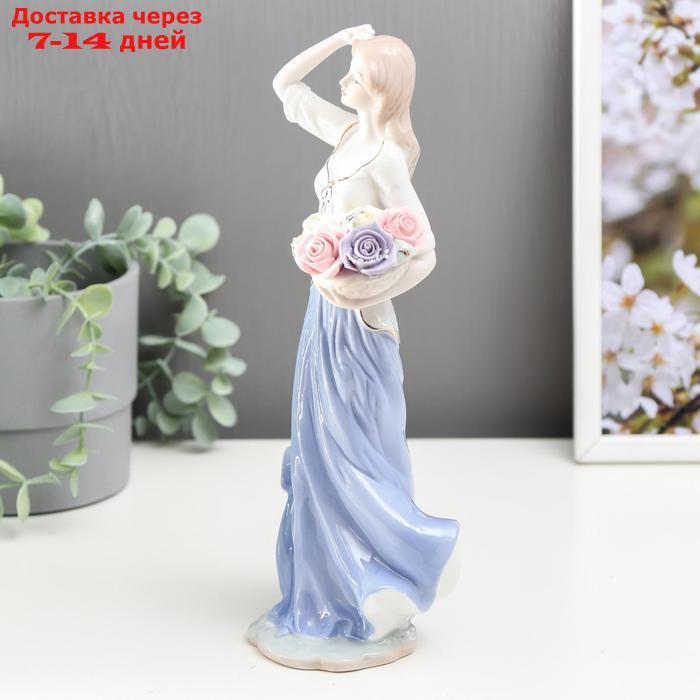 Сувенир керамика "Девушка в голубом с корзиной роз" 30х9х11,5 см - фото 2 - id-p223485464