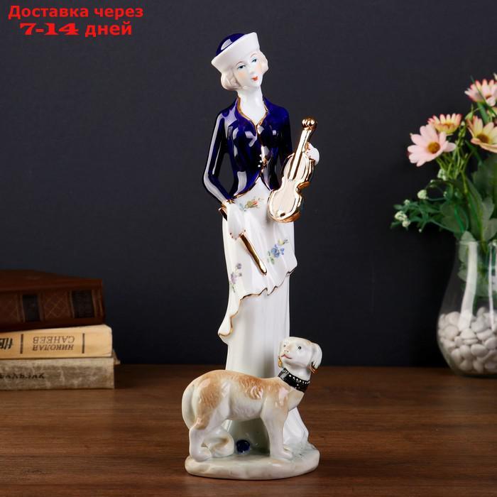 Сувенир керамика "Леди со скрипкой и собакой" 30х10х9,5 см - фото 1 - id-p223487676