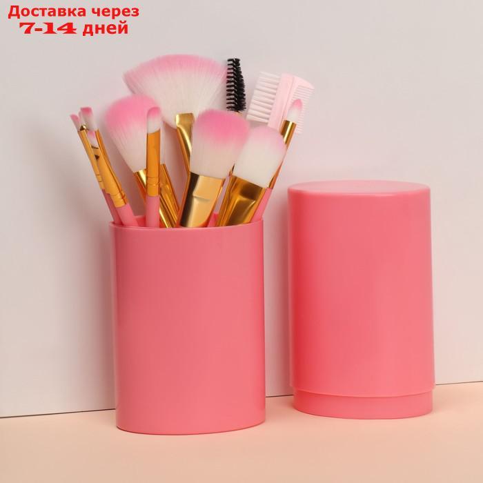 Набор кистей для макияжа, 12 предметов, футляр, цвет розовый - фото 1 - id-p223483567