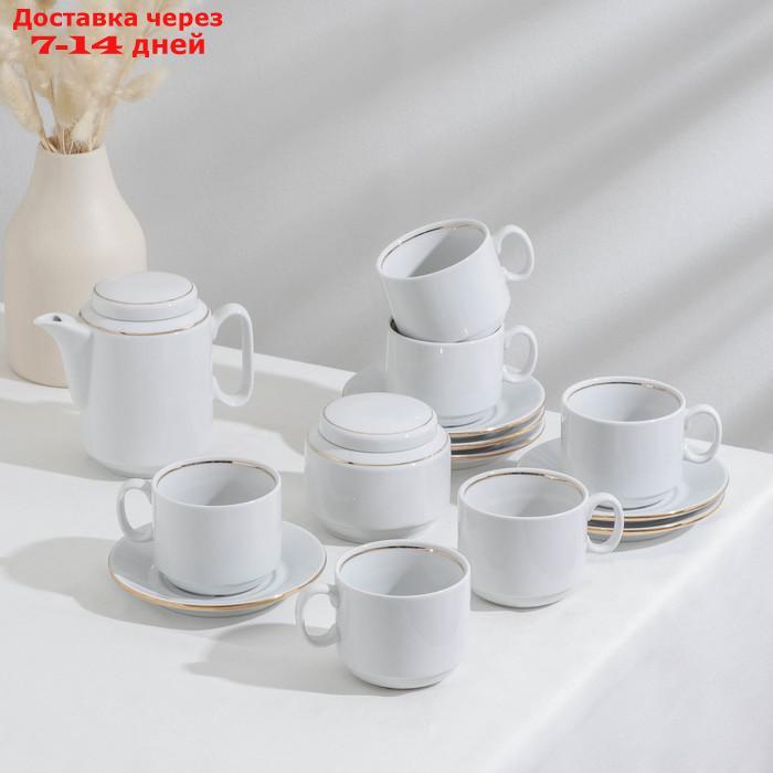 Сервиз чайный "Комфорт", 14 предметов: чайник 500 мл, 6 чашек 220 мл, 6 блюдец 14 cм, сахарница 285 мл - фото 1 - id-p223485745