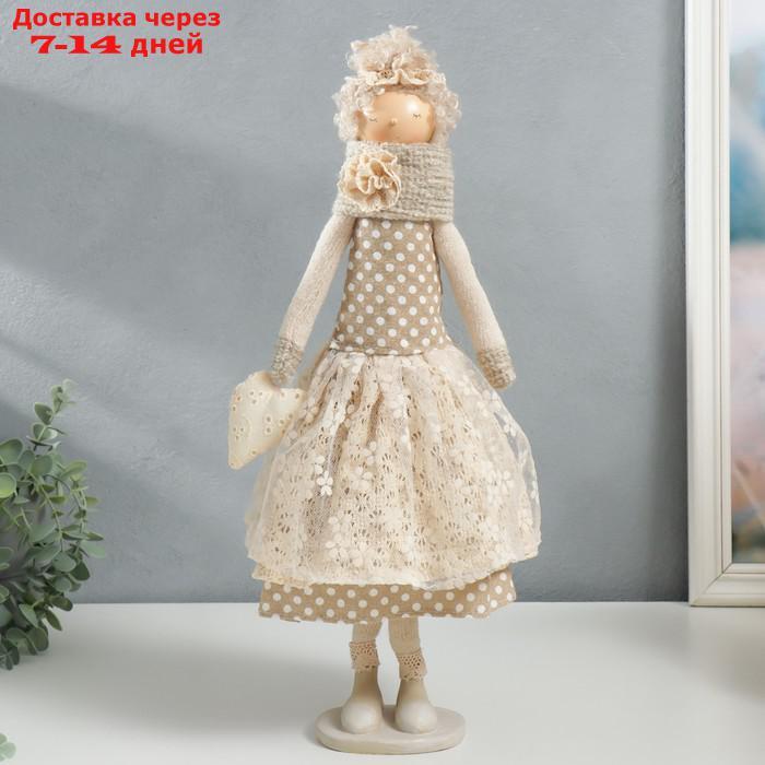 Кукла интерьерная "Девушка с кудряшками, платье в горох, с сердцем" 48,5х14х17 см - фото 1 - id-p223486978