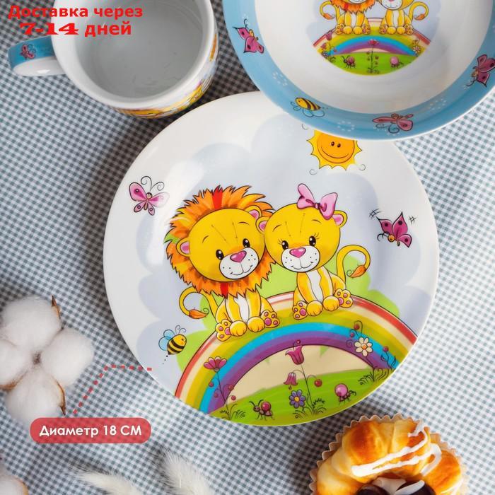 Набор детской посуды Доляна "Львята", 3 предмета: кружка 250 мл, миска 400 мл, тарелка 18 см - фото 2 - id-p223486081