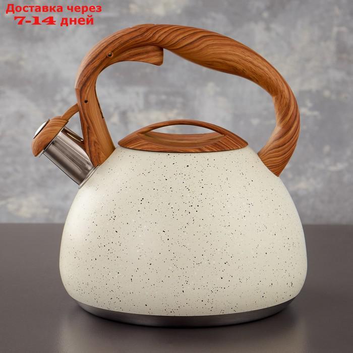 Чайник со свистком Magistro Stone, 2,7 л, ручка soft-touch, индукция, цвет бежевый - фото 1 - id-p223484039