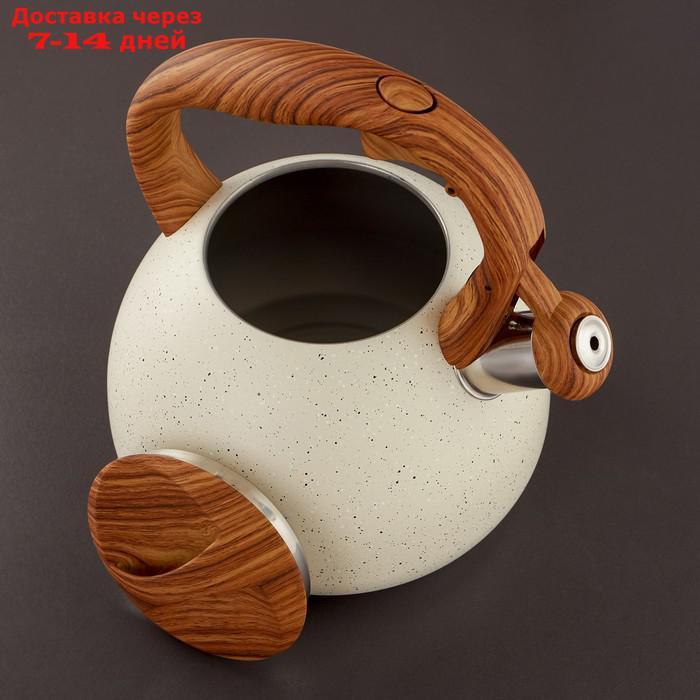Чайник со свистком Magistro Stone, 2,7 л, ручка soft-touch, индукция, цвет бежевый - фото 3 - id-p223484039