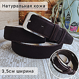 Кожаный ремень 3,5см Марун костюмная классика замш цветной, фото 5