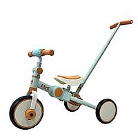 Детский трехколесный беговел-велосипед с ручкой Bubago Flint Песочный-голубой