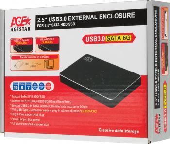 Внешний корпус для HDD/SSD AgeStar 3UB2AX1 SATA I/II/III USB3.0 алюминий черный 2.5" - фото 1 - id-p223517853
