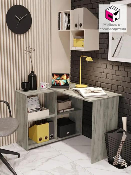 Угловой письменный стол с боковыми книжными полками для домашнего кабинета офиса учителя стильный серый - фото 1 - id-p223518743