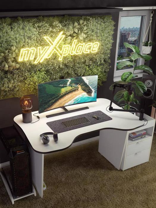Игровой компьютерный стол геймерский дизайнерский для компьютера ПК игр геймера ноутбука стримера белый