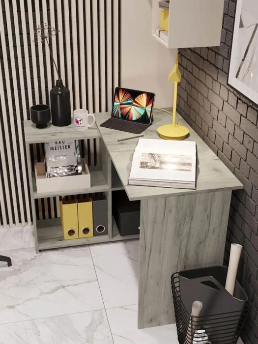 Угловой письменный стол с боковыми книжными полками для домашнего кабинета офиса учителя стильный серый - фото 4 - id-p223518996