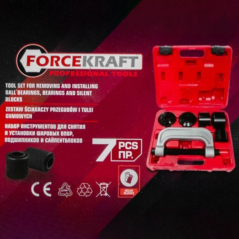 Набор инструментов для снятия и установки шаровых опор, подшипников и сайлентблоков 7пр. FORCEKRAFT FK-906T4 - фото 5 - id-p223519953