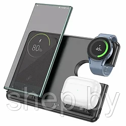 Беспроводная зарядка 3 в 1 Hoco CQ2 wireless fast charger 15W, одновременно заряжает телефон, наушники и часы