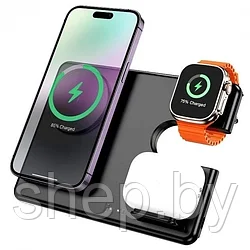 Беспроводная зарядка 3 в 1 Hoco CQ1 wireless fast charger 15W, одновременно заряжает телефон, наушники и часы