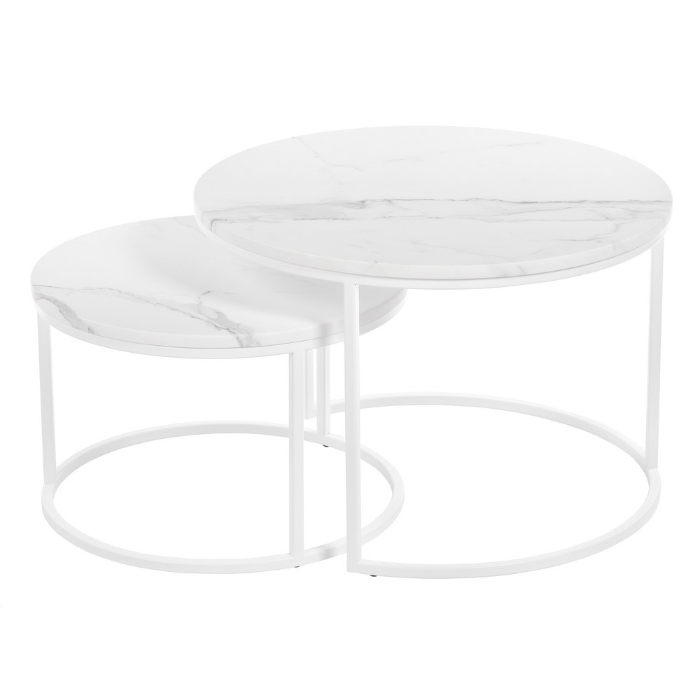 Набор кофейных столиков Tango белый мрамор с белыми ножками, 2шт - фото 2 - id-p190935714