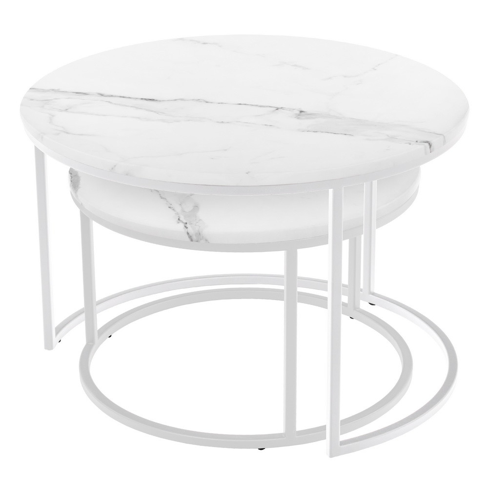 Набор кофейных столиков Tango белый мрамор с белыми ножками, 2шт - фото 3 - id-p190935714
