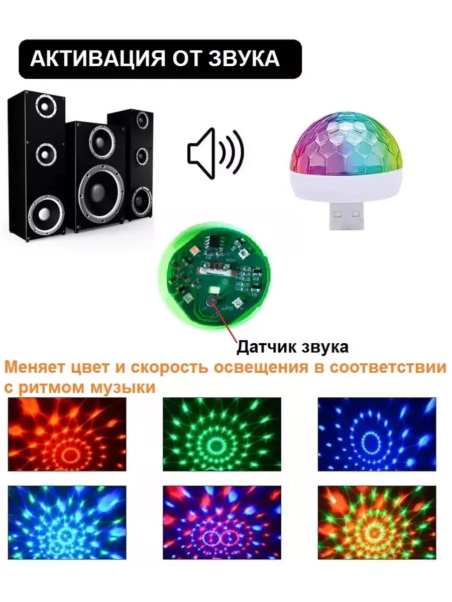 Диско шар светодиодный Led Magic Ball с usb (1шт) - фото 3 - id-p223539156